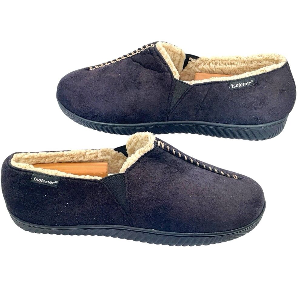 Isotoner Black Sherpa Lined Slippers Women’s 9.5-10.5 Memory Foam Cozy